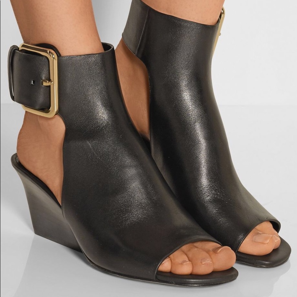 Black wedge bootie sandal